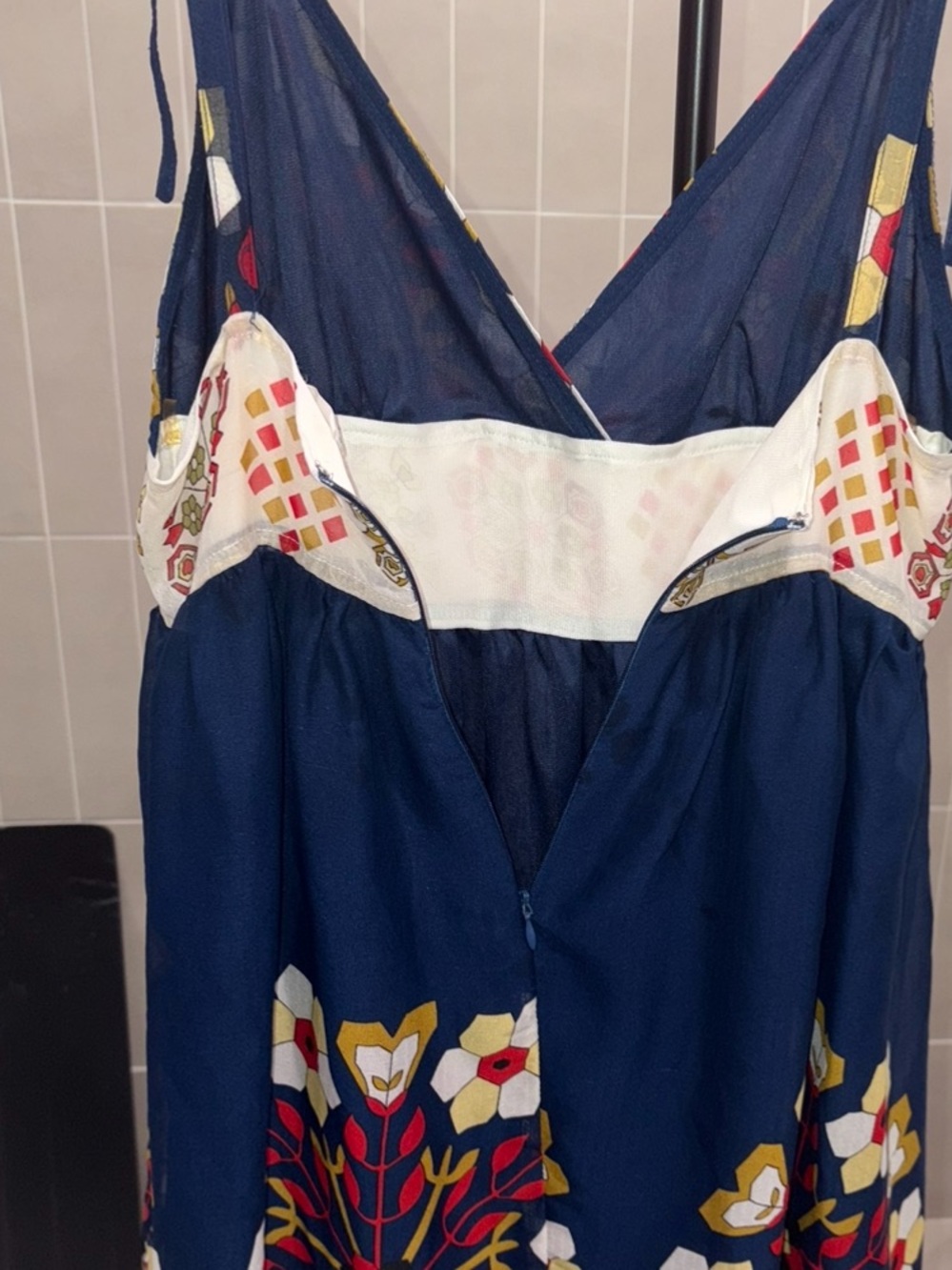Audréa Navy Floral Medallion Print Mini Dress | Tie Shoulder | Size M - Picture 3 of 8